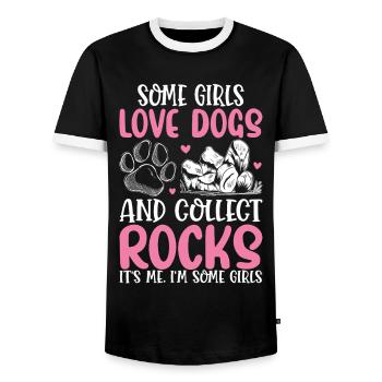 Some Girls Love Dogs And Collect Rocks Rock - Men's Ringer Shirt - black/white - Front - AI Model Female 172 light (172cm) & AI Model Male 178 light (178cm)
