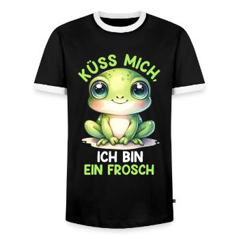 Karneval Frosch KÜSS MICH BIN EIN FROSCH Lustiges - Männer Kontrast-T-Shirt - Schwarz/Weiß - Vorne - AI Model Female 172 light (172cm) & AI Model Male 178 light (178cm)