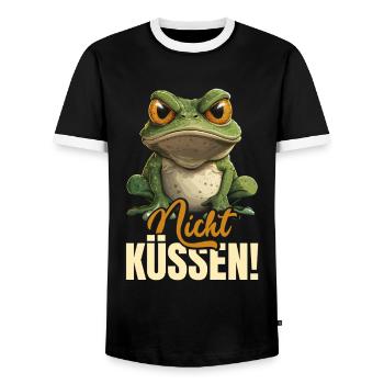 Faschingskostüm Frösche NICHT KÜSSEN Lustiges - Männer Kontrast-T-Shirt - Schwarz/Weiß - Vorne - AI Model Female 172 light (172cm) & AI Model Male 178 light (178cm)