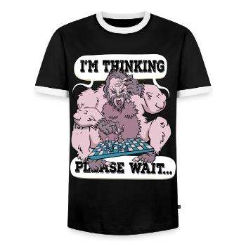 I'm thinking please wait Chess - Men's Ringer Shirt - black/white - Front - AI Model Female 172 light (172cm) & AI Model Male 178 light (178cm)