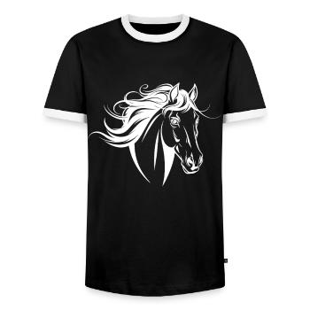 Horse Lover Horse Portrait - Men's Ringer Shirt - black/white - Front - AI Model Female 172 light (172cm) & AI Model Male 178 light (178cm)