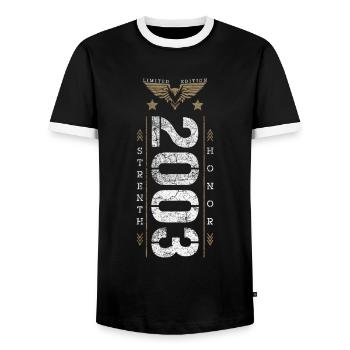 Limited Edition 2003 Strength and Honor Birthday - Men's Ringer Shirt - black/white - Front - AI Model Female 172 light (172cm) & AI Model Male 178 light (178cm)
