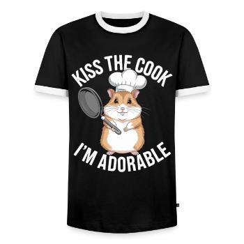 Kiss The Cook I'm Cute Cute Hamster - Men's Ringer Shirt - black/white - Front - AI Model Female 172 light (172cm) & AI Model Male 178 light (178cm)