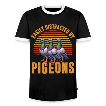 Pigeon Lovers Pigeons Bird Lovers - Men's Ringer Shirt - black/white - Front - AI Model Female 172 light (172cm) & AI Model Male 178 light (178cm)