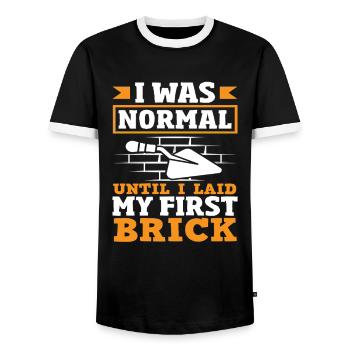 Bricklayer I was normal until I got my first stone - Men's Ringer Shirt - black/white - Front - AI Model Female 172 light (172cm) & AI Model Male 178 light (178cm)