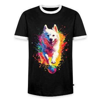 Samojede - Männer Kontrast-T-Shirt - Schwarz/Weiß - Vorne - AI Model Female 172 light (172cm) & AI Model Male 178 light (178cm)