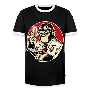 Scientist gorilla with test tube - Men's Ringer Shirt - black/white - Front - AI Model Female 172 light (172cm) & AI Model Male 178 light (178cm)