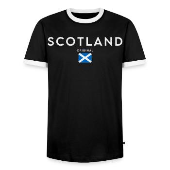Flagge von Schottland, Schottischer Stolz - Männer Kontrast-T-Shirt - Schwarz/Weiß - Vorne - AI Model Female 172 light (172cm) & AI Model Male 178 light (178cm)