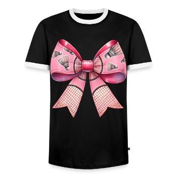 Coquette Bow Ribbon Raquette de Badminton - T-shirt contrasté Homme - noir/blanc - Devant - AI Model Female 172 light (172cm) & AI Model Male 178 light (178cm)