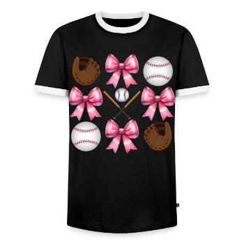 Coquette Bogen Baseballschläger Handschuhe Catcher - Männer Kontrast-T-Shirt - Schwarz/Weiß - Vorne - AI Model Female 172 light (172cm) & AI Model Male 178 light (178cm)