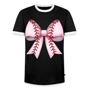 Coquettish Bow Baseball Pattern Player Pink - Men's Ringer Shirt - black/white - Front - AI Model Female 172 light (172cm) & AI Model Male 178 light (178cm)