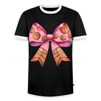 Coquette Bow Basketball Pattern Mothers Day Pink - Men's Ringer Shirt - black/white - Front - AI Model Female 172 light (172cm) & AI Model Male 178 light (178cm)