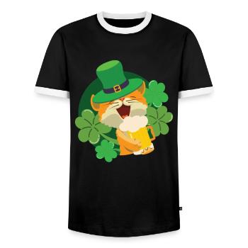 Chat Chaton de la Saint-Patrick - T-shirt contrasté Homme - noir/blanc - Devant - AI Model Female 172 light (172cm) & AI Model Male 178 light (178cm)