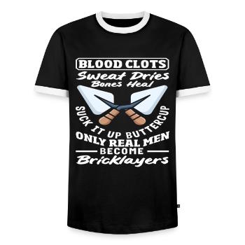 Mason Blood Clots Sweat Dries Bones - Men's Ringer Shirt - black/white - Front - AI Model Female 172 light (172cm) & AI Model Male 178 light (178cm)