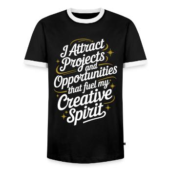 I attract projects and opportunities, manifest - Men's Ringer Shirt - black/white - Front - AI Model Female 172 light (172cm) & AI Model Male 178 light (178cm)