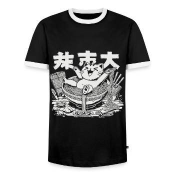 Kawaii Katzen Ramen Nudeln Japanische Streetwear - Männer Kontrast-T-Shirt - Schwarz/Weiß - Vorne - AI Model Female 172 light (172cm) & AI Model Male 178 light (178cm)