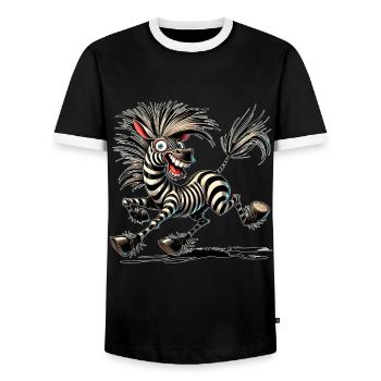 Crazy Zebra Comic Style Funny Animal Motif - Men's Ringer Shirt - black/white - Front - AI Model Female 172 light (172cm) & AI Model Male 178 light (178cm)