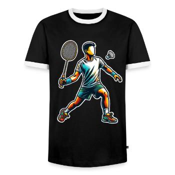 Badminton - Men's Ringer Shirt - black/white - Front - AI Model Female 172 light (172cm) & AI Model Male 178 light (178cm)