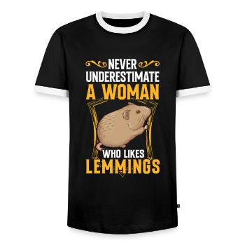 Lemming Vole Woman with Lemming - Men's Ringer Shirt - black/white - Front - AI Model Female 172 light (172cm) & AI Model Male 178 light (178cm)