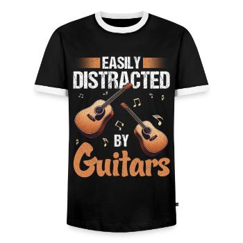 Guitarist Guitarist Musician Guitar Music - Men's Ringer Shirt - black/white - Front - AI Model Female 172 light (172cm) & AI Model Male 178 light (178cm)