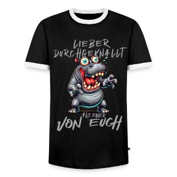 Nilpferd Lieber durchgeknallt als einer von euch - Männer Kontrast-T-Shirt - Schwarz/Weiß - Vorne - AI Model Female 172 light (172cm) & AI Model Male 178 light (178cm)