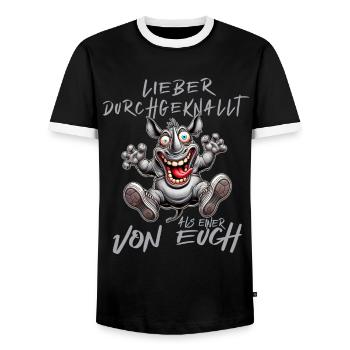 Verrücktes Nashorn Lieber durchgeknallt als einer - Männer Kontrast-T-Shirt - Schwarz/Weiß - Vorne - AI Model Female 172 light (172cm) & AI Model Male 178 light (178cm)