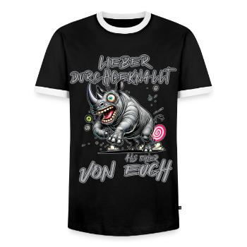 Nashorn Lieber durchgeknallt als einer von euch - Männer Kontrast-T-Shirt - Schwarz/Weiß - Vorne - AI Model Female 172 light (172cm) & AI Model Male 178 light (178cm)