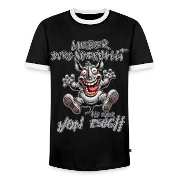 Verrücktes Nashorn Lieber durchgeknallt als einer - Männer Kontrast-T-Shirt - Schwarz/Weiß - Vorne - AI Model Female 172 light (172cm) & AI Model Male 178 light (178cm)