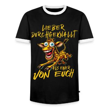 Girafe folle Mieux fou qu’un v - T-shirt contrasté Homme - noir/blanc - Devant - AI Model Female 172 light (172cm) & AI Model Male 178 light (178cm)