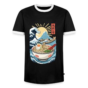 Ramen Noodles Ukiyo-E Japanese Retro Streetwear - Men's Ringer Shirt - black/white - Front - AI Model Female 172 light (172cm) & AI Model Male 178 light (178cm)