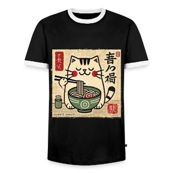 Amant de ramen Kawaii Cat Retro Japon - T-shirt contrasté Homme - noir/blanc - Devant - AI Model Female 172 light (172cm) & AI Model Male 178 light (178cm)