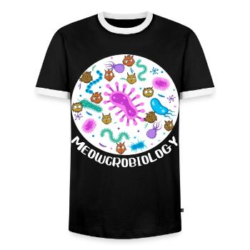 Meowcrobiology - Men's Ringer Shirt - black/white - Front - AI Model Female 172 light (172cm) & AI Model Male 178 light (178cm)
