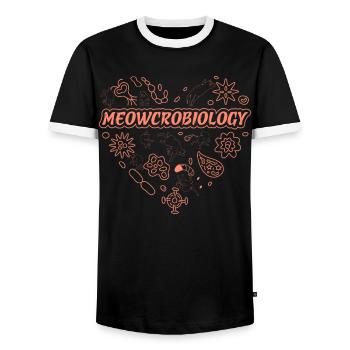 Meowcrobiology - Men's Ringer Shirt - black/white - Front - AI Model Female 172 light (172cm) & AI Model Male 178 light (178cm)