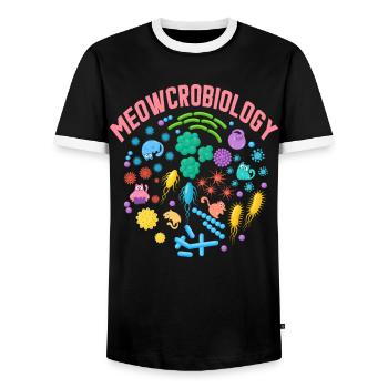 Meowcrobiology - Men's Ringer Shirt - black/white - Front - AI Model Female 172 light (172cm) & AI Model Male 178 light (178cm)