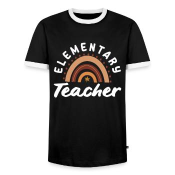 Grundschullehrerin Retro-regenbogen-design - Männer Kontrast-T-Shirt - Schwarz/Weiß - Vorne - AI Model Female 172 light (172cm) & AI Model Male 178 light (178cm)