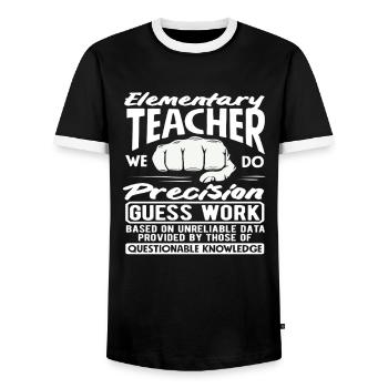 Primary School Teacher Precision Guessing Work Humor - Men's Ringer Shirt - black/white - Front - AI Model Female 172 light (172cm) & AI Model Male 178 light (178cm)