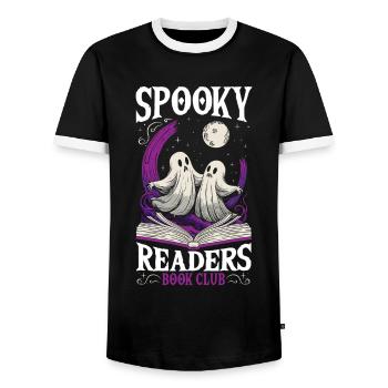 Readers Joy Bibliophiles Spooky Readers Book Club - Men's Ringer Shirt - black/white - Front - AI Model Female 172 light (172cm) & AI Model Male 178 light (178cm)