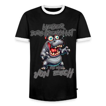 Nilpferd Lieber durchgeknallt als einer von euch - Männer Kontrast-T-Shirt - Schwarz/Weiß - Vorne - AI Model Female 172 light (172cm) & AI Model Male 178 light (178cm)