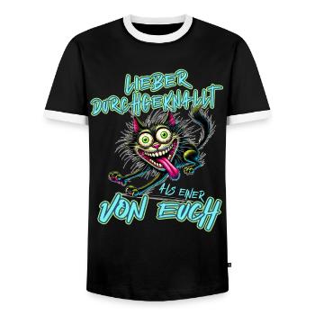 Katze Lieber durchgeknallt als einer von euch - Männer Kontrast-T-Shirt - Schwarz/Weiß - Vorne - AI Model Female 172 light (172cm) & AI Model Male 178 light (178cm)