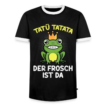 Faschings Kostüm TATÜ TATATA DER FROSCH IST DA - Männer Kontrast-T-Shirt - Schwarz/Weiß - Vorne - AI Model Female 172 light (172cm) & AI Model Male 178 light (178cm)