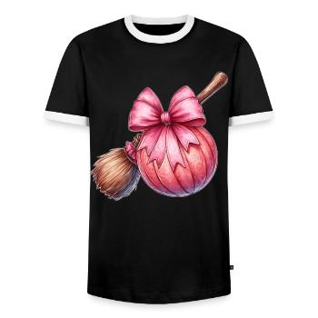Coquette Bow Broomball Player Broomballer - Men's Ringer Shirt - black/white - Front - AI Model Female 172 light (172cm) & AI Model Male 178 light (178cm)