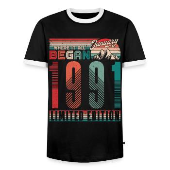 Anniversaire 1991 Vintage Janvier Rétro Cadeau - T-shirt contrasté Homme - noir/blanc - Devant - AI Model Female 172 light (172cm) & AI Model Male 178 light (178cm)