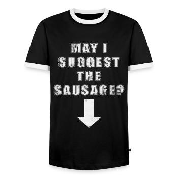 Puis-je suggérer le saucisson - T-shirt contrasté Homme - noir/blanc - Devant - AI Model Female 172 light (172cm) & AI Model Male 178 light (178cm)