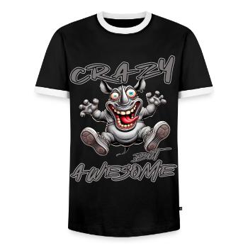 Crazy but Awesome Rhino Comic Style - Men's Ringer Shirt - black/white - Front - AI Model Female 172 light (172cm) & AI Model Male 178 light (178cm)