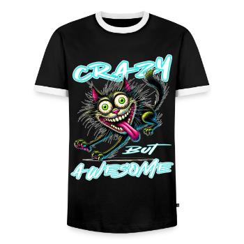 Crazy but Awesome Katze Comic Stil - Männer Kontrast-T-Shirt - Schwarz/Weiß - Vorne - AI Model Female 172 light (172cm) & AI Model Male 178 light (178cm)