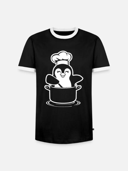 Fröhlicher Kochpinguin in Kochtopf - Männer Kontrast-T-Shirt - Schwarz/Weiß
