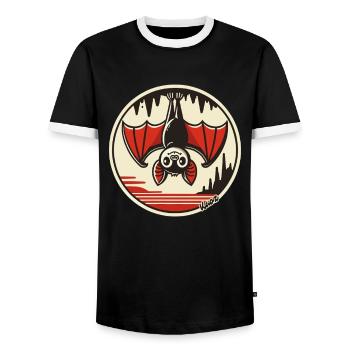 Naughty Bat, Headlong Into The Cave Adventure - Men's Ringer Shirt - black/white - Front - AI Model Female 172 light (172cm) & AI Model Male 178 light (178cm)