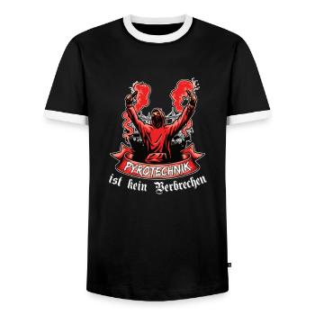 Pyrotechnik ist kein Verbrechen – Ultra Style - Männer Kontrast-T-Shirt - Schwarz/Weiß - Vorne - AI Model Female 172 light (172cm) & AI Model Male 178 light (178cm)