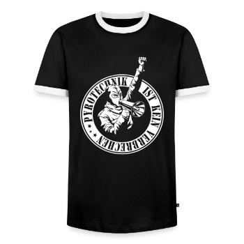 Pyrotechnik ist kein Verbrechen – Ultra Style - Männer Kontrast-T-Shirt - Schwarz/Weiß - Vorne - AI Model Female 172 light (172cm) & AI Model Male 178 light (178cm)
