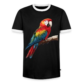 Macaw's Era - Men's Ringer Shirt - black/white - Front - AI Model Female 172 light (172cm) & AI Model Male 178 light (178cm)
